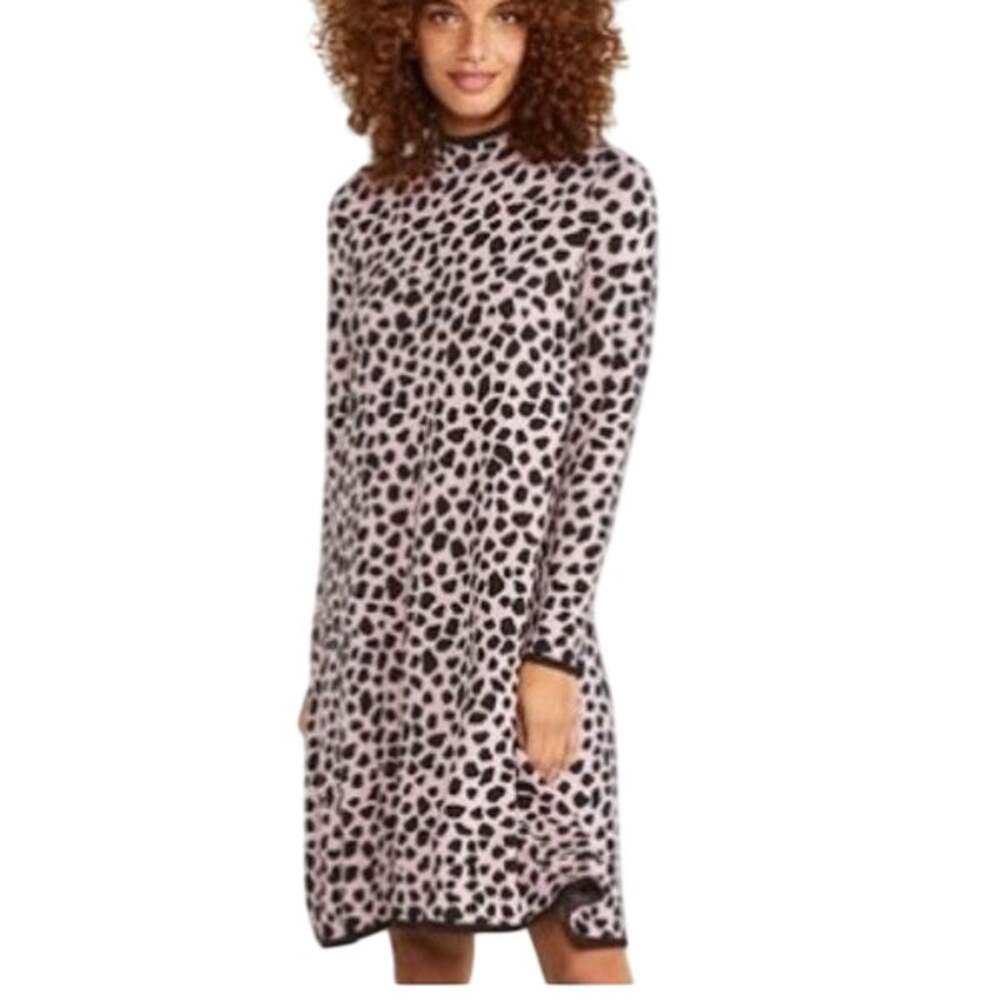 NEW Ann Taylor Animal Print Knit Sweater Dress Medium Above Knee Pink Brown
